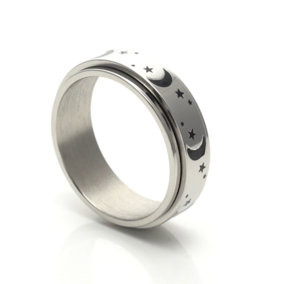 Moon & Stars Ring. Spinner Fidget Stress Buster. Stainless Steel. Sz 14 - Picture 5 of 5